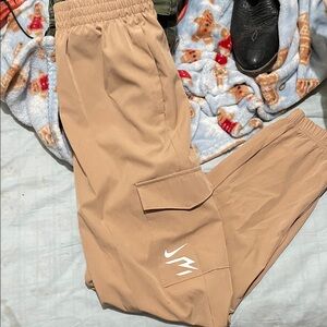 Nike Beige Cargo Joggers with White Swoosh NWOT